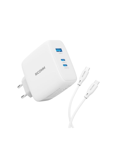 Ricomm 140W GaN 3 Portlu USB-C + USB-A QC5.0 PD3.1 Destekli Type-C Hızlı Şarj Cihazı
