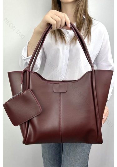 Cüzdan Detaylı, Fermuarlı El Ve Omuz Çantası Bordo Renk, 73 Bordo