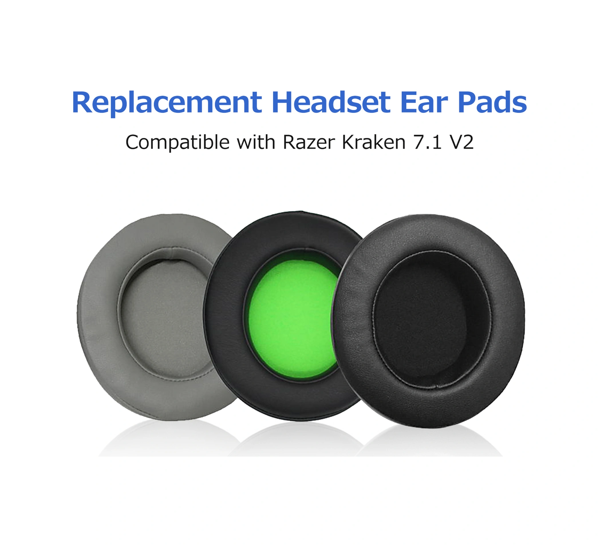 Qingmipy Razer Kraken 7.1 V2 Uyumlu Protein Deri Hafıza Köpük Kulaklık Örtüsü - Siyah Kulaklık Dahil Değil Siyah