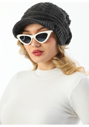 Siperli Çift Kat Antrasit Triko Örme Bere Antrasit