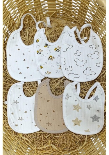 12 Adet Bebewini %100 Organik Pamuklu Çift Katlı Bebek Önlük Ekru