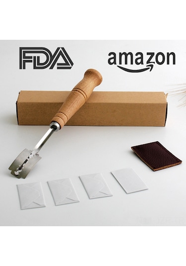 Geeroyoo 304 Çelik Ahşap Saplı Ekmek Dilimleme Aracı, Ekmek Kesici + 5 Bıçak + Kutusu, Ev Kullanıma Uygun, Dayanıklı Ve Kolay Kullanım Haki