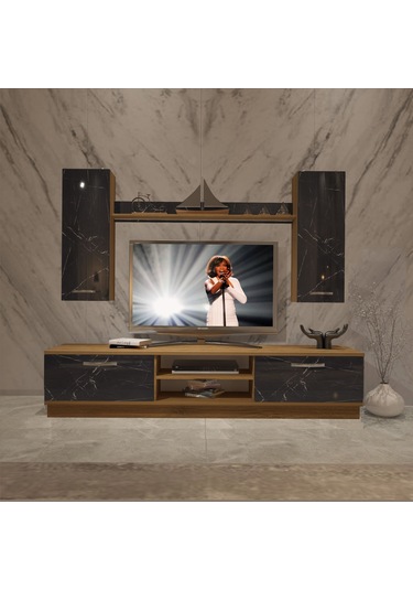 Decoraktiv Eko 5db Mdf Dvd Tv Ünitesi Tv Sehpası Pera - Siyah Mermer