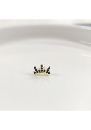 Laci Taşlı Taç Gümüş Tragus Pıercıng - Altın Sarı Beyaz