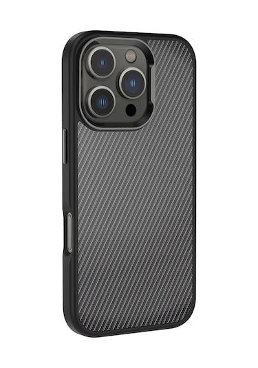 iPhone Uyumlu 16 Pro Max Kılıf Karbon Fiber Görünümlü Parlak Kamera Çerçeveli Redclick Venus Kapak - Siyah