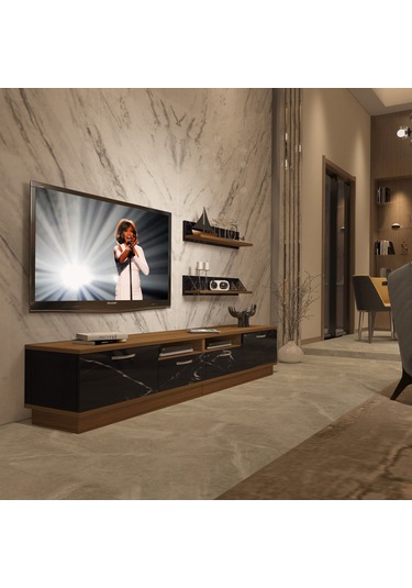 Decoraktiv Trendstyle 220r Mdf Tv Ünitesi Tv Sehpası Ceviz - Siyah Mermer