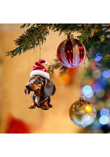 Ranyeek Akrilik Sosis Köpek Dikdörtgen Askı, Noel Ağacı Araç Dekorasyonu, Festivite Parti Dekoru, 1 Adet