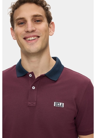 Arroyo Bordo Polo Yaka Nakışlı %100 Pamuk Standard Fit Erkek Tshirt Bordo