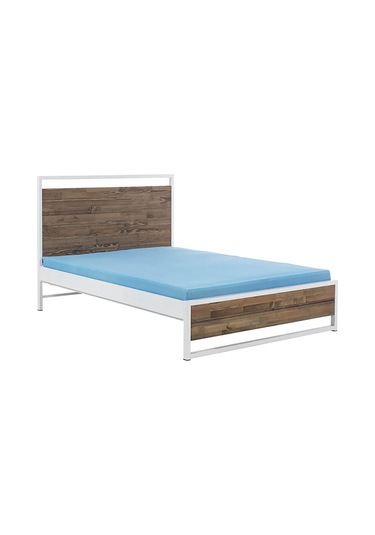 Ariane Ahşaplı Çift Kişilik Metal Karyola Beyaz Ahşap Latalı