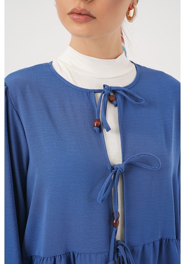 Kadın Önü Bağcıklı Tunik Pantolon İkili Takım 6744 - İndigo İndigo