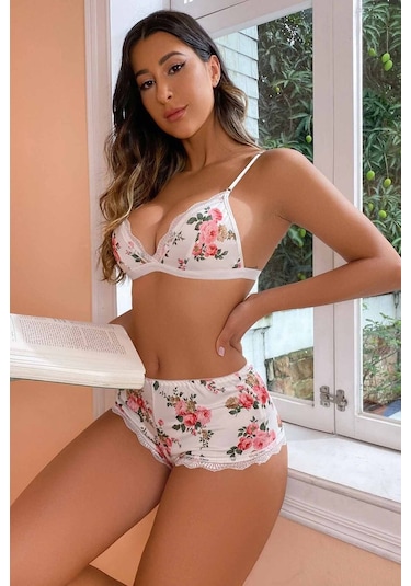 Merry See Çiçek Basklı Sütyenli Sortlu 2 Li Pijama Takımı 001