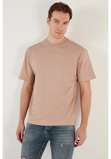 Buratti Pamuklu Relaxed Fit Sıfır Yaka Erkek T Shirt 5905446 Kum