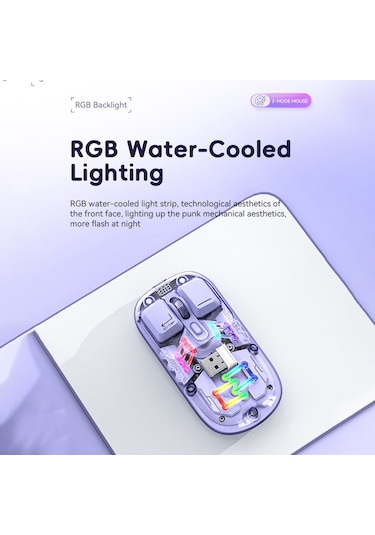 Mufunye Şeffaf Kablosuz Çift Modlu Rgb Aydınlatmalı Fare - 1600dpı, 400mah Pil, Sessiz Tuşlar H118