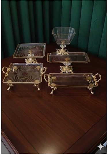 Çnr Home Collection 5 Parça Gold Klasik Ayakli Sunum Seti Gold