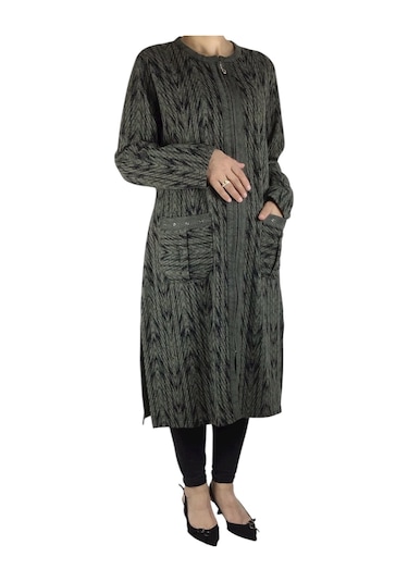 Kadın Önü Fermuarlı Üstten Cepli Kalın Kap Yeşil