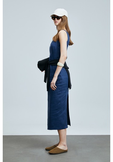 Lufian Honey Kadın Kolsuz Keten Elbise Lacivert Lacivert 121290016100200 Lacivert