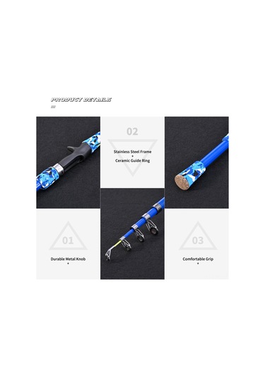 Folinda Fiberglas Spincast Olta Kamışı 165cm + Olta Makinesi, 5 Bölümlü, 42cm Kontrat, Mh Güç, M Hareket, 6-17lb Misina Ağırlığı Mavi