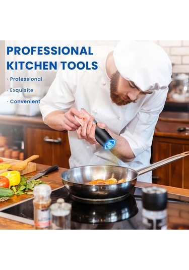 Honeybeeshop 2 Adet Siyah Yerçekimi Elektrikli Biber Ve Tuz Öğütücü Seti Led Işık Büyük Kapasiteli Otomatik Ahşap