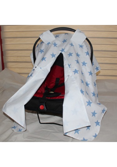 Bebek Puset Örtüsü Çift Katlı Astarlı Puset Örtüsü Mavi Yıldız Desenli Çıt Çıtlı Puset Örtüsü Mavi - Beyaz