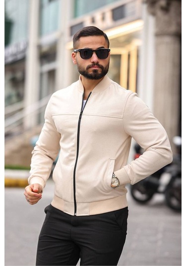 Unisex Süet Kolej Ceket - Günlük Ve Spor Kombinlerin Vazgeçilmezi Krem Süet