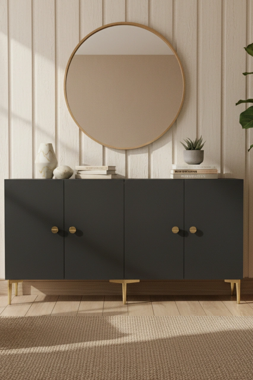 Ka1517ag Sımple150 Konsol, Kahve Köşesi, Tv Sehpası Antrasit-gold 150cm Antrasit