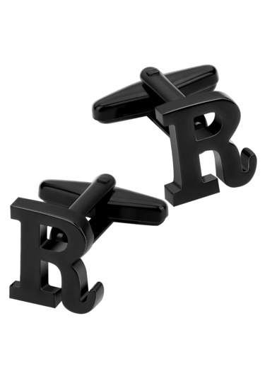 Omark Cotton Black R Harf Kol Düğmesi Gümüş