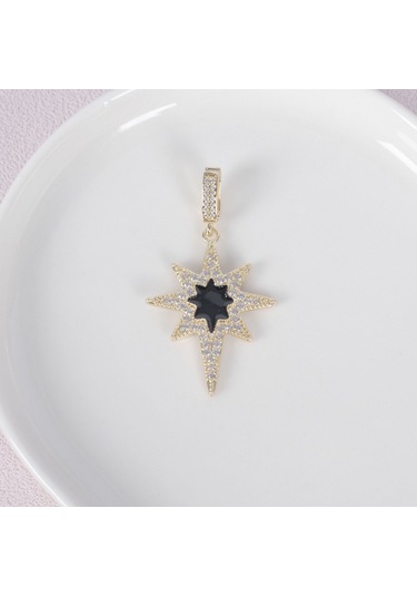 Nur Silver Siyah Mineli Kuzey Yıldızı Çelik Ajda Charm Nur-ac000005 Silver