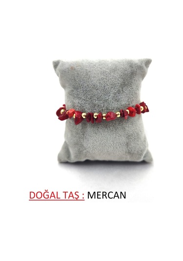 Kırık Doğal Taş Ayarlanbilir Bileklik Kırmızı