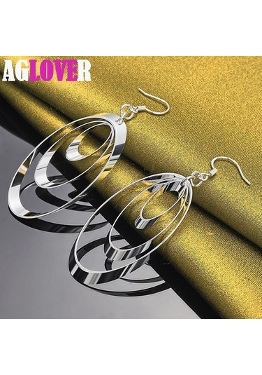 925 Ayar Gümüş Üç Yuvarlak Daire Damla Küpe Charm Takı