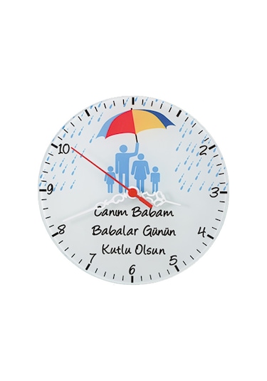 Babalar Günü Hediyesi - Mesajlı Cam Duvar Saati Çok Renkli