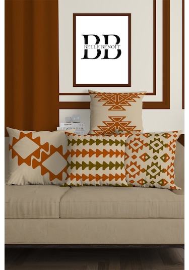 Belle Benoit Baskılı Dekoratif 4'lü Koltuk Kırlent Kılıfı Desen14