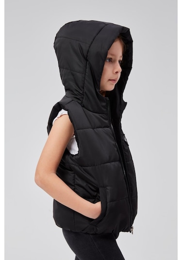 Benitto Kids Kapüşonlu Kız Çocuk Şişme Yelek 51307 Siyah
