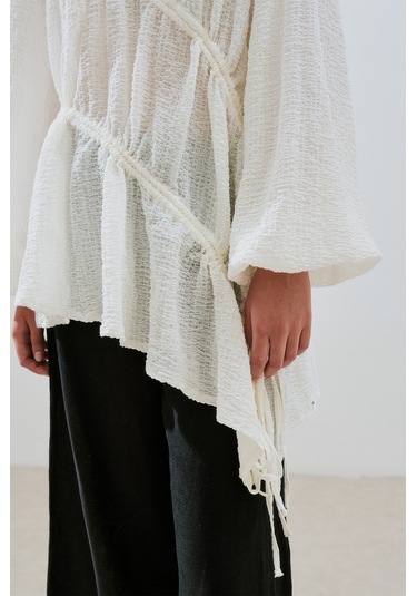 Büzgü Bağlamalı Dokulu Tunik Ekru Ss25tnk00016-02 Ekru