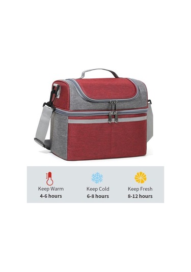 Yalıtımlı Öğle Yemeği Çantası Çift Katlı Öğle Yemeği Tote Büyük Sızdırmaz Genişletilebilir Öğle Yemeği Kutusu Siyah