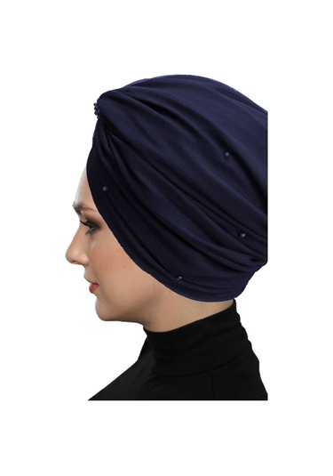 Kristal Tüllü Astarlı Lacivert Hazır Türban Tesettür Abiye Bone