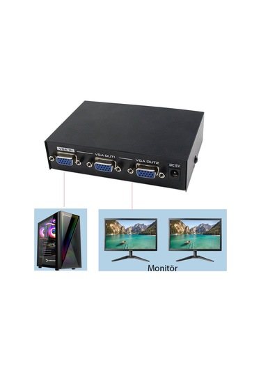 2 Port Vga Splitter 200 Mhz 1 Giriş 2 Çıkış Video Ekran Çoğaltma