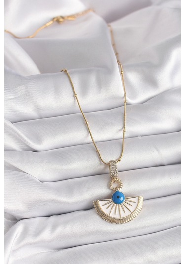 316l Çelik Gold Renk Zincir Zirkon Taş Detaylı Nazar Boncuk Göz Model Kadın Kolye Çok Renkli