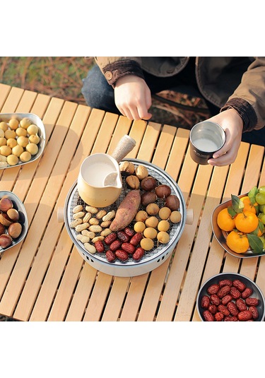 Kamp Barbekü Soba Taşınabilir Kömür Barbekü Izgara Paslanmaz Çelik Bölünmüş Izgara Açık Kamp Piknik Seyahat İçin Beyaz