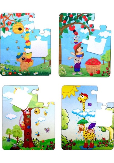 4 Set 48 Parça Tox Zurafa Ve Elmacı Ayı 3+ Keçe Yapboz 3 Yaş