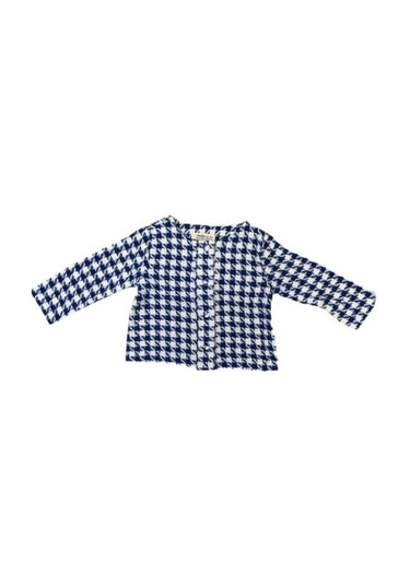 Kız Bebek Dokuma Kazayağı Desenli Ceketli Pantolon Takım-13552 Mavi