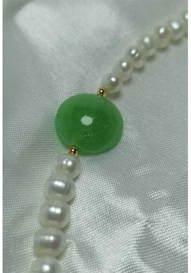 24k Altın Kaplama Gerçek İnci Zümrüt Yeşil Akrilk Detaylı Pırıltı Gold