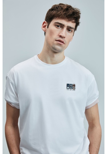 Lufian Erkek Mask Modern Grafik T-shirt 111020248 Beyaz Beyaz