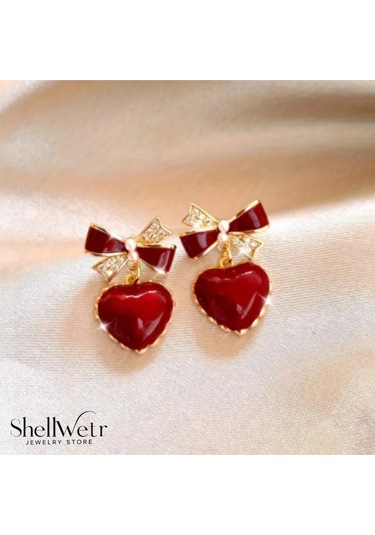 Loft Kalp Detaylı Bordo Küpe Sevgililer Günü , Annenize Verilecek En Güzel En Hasaplı Küpe Hediyesi Çok Renkli