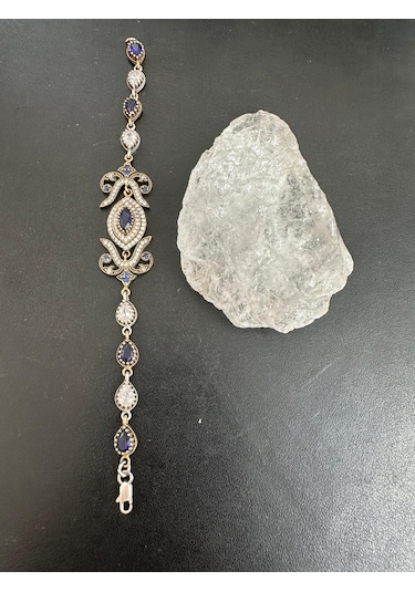 Otantik Safir Ve Zirkon Taşlı 18 Cm Gümüş Bileklik 925 Ayar