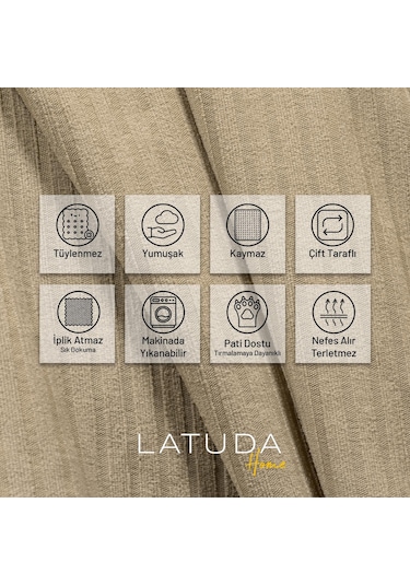 Mikrofiber Şönil Fitilli Minimalist Tekli Koltuk Örtüsü - 110x175 Cm,2 Adet Çift Taraflı, Kaymaz, Terletmez Bej Bej