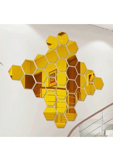 Suofeng Altıgen Çerçeveli Parlak Akrilik Ayna Duvar Sticker'ı - Salon Ve Koridor Dekoru 12 Adet