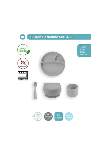 Powder Grey Dörtlü Set Tabak+bardak+kaşık+kapaklıkase