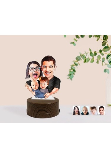 Kişiye Özel Aile Karikatürlü Dekoratif 3D Biblo Led Işıklı Gece L (483006983)