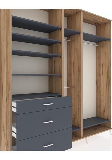 Hyperion Dolap 9 Raflı 3 Çekmeceli 3 Askılı 220x44x243 Çam-antrasit/antrasit Antrasıt/antrasıt