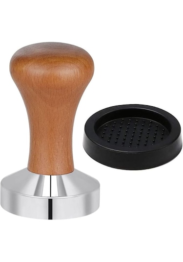 Kahve Tamperi Siyah Ahşap Sap Düz Tabanlı Espresso Tamperi 53 Mm